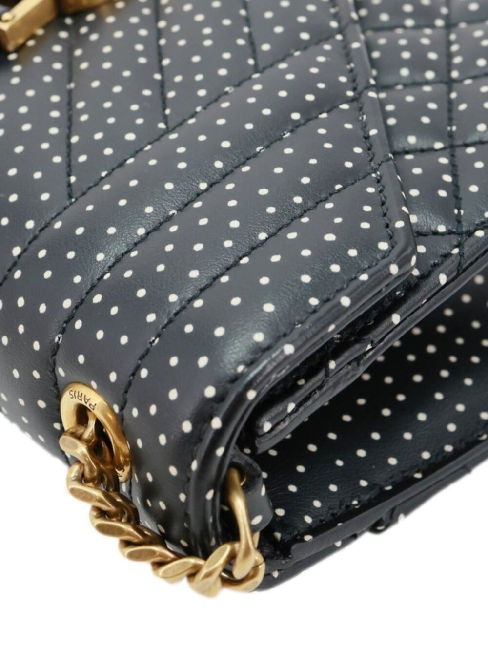 Yves Saint Laurent  Envelope Polka Dot Chevron Leather Crossbody Bag Black - Picture 7 of 11